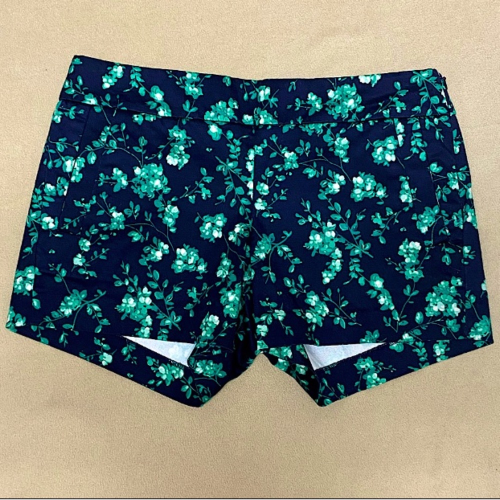 J. Crew NWOT Navy Blue & Green Floral Stretch Zip Up Shorts